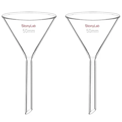 Abbildung von StonyLab 2 Stück Glastrichter Labor Borosilikatglas Trichter, Glass Funnel Kurzer Stiel 50mm Durchmesser, Stiellänge, Borosilicate Labortrichter