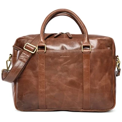 Abbildung von LEABAGS Messenger Bag, Istanbul Vintage Echtleder Umhängetasche Herren &amp; Damen,16 Zoll Leder Laptoptasche DIN A4 für Studium Uni Büro Arbeit Schultertasche Bag mit Schultergurt