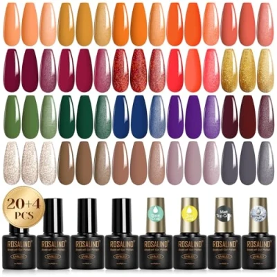 Abbildung von ROSALIND UV Nagellack Set, 24 Stück Gel Orange Rot Gold Farbgel Gelnägel,Soak Off Mini Grün Blau Lila Braun Grau Herbst Winterfarben Shellac Geschenk