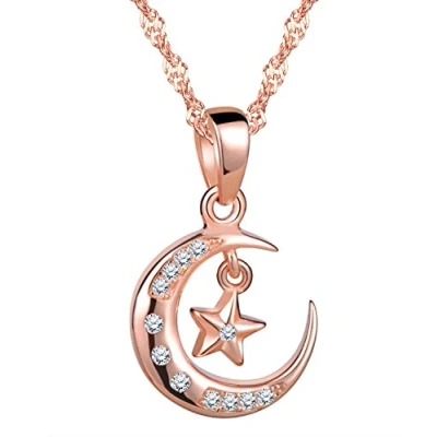 Abbildung von Unendlich U Elegant Mond Stern Damen Mädchen Halskette 925 Sterling Silber Zirkonia Anhänger Kette mit Anhänger, Rosegold