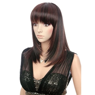 Abbildung von Prettyland Damen Braun gesträhnt Mittellange Glatte Natürlich hitzefeste Alltag BOB Perücke Brown Wig C721