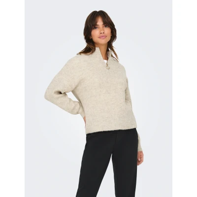 Abbildung von ONLY Onltokyo Solid ZIP Strickpullover, Damen, Größe: XS, Pumice stone