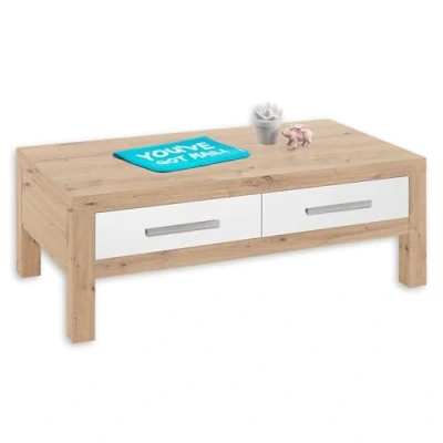 Abbildung von BALIN Couchtisch in Artisan Eiche Optik, Weiß geräumiger Sofatisch mit Schubladen für Ihr Wohnzimmer 110 x 40 60 cm (B/H/T)