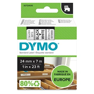 Abbildung von DYMO Original D1 Etikettenband schwarz auf weiß 24 mm x 7 m selbstklebendes Schriftband für LabelManager Beschriftungsgerät
