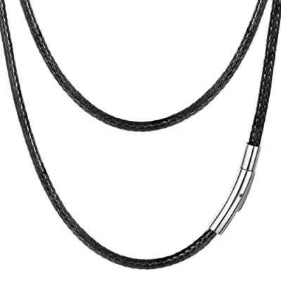 Abbildung von PROSTEEL Kunstleder Halskette/Armband 3mm Schwarz geflochten Lederkette Lederband Damen Herren Kette für Anhänger mit Edelstahl Verschluss(55cm/22)