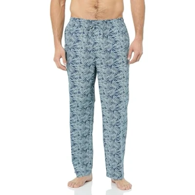 Abbildung von Amazon Essentials Herren Gewebte Straight Fit Pyjamahose Mit Taschen, Marineblau Weiß Palmenwedel, XL