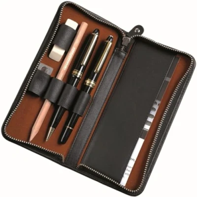 Abbildung von Alassio 2638 Schreibgeräteetui aus echtem Leder, Etui in schwarz, Stiftetui ca. 17,5 x 8 2,5 cm, Lederetui für 3 Stifte und Zubehör