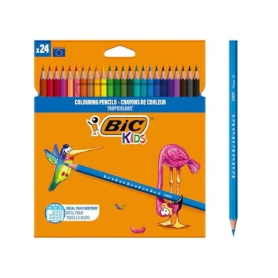 Abbildung von BIC Kids Buntstifte Tropicolors, zum Malen in 24 Farben, im Karton Etui, ab 5 Jahre, Bruchsichere Mine und ohne Holz, 1 stück (24er Pack)