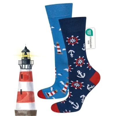 Abbildung von soxo Fahrrad Socken Herren Sommer Herrensocken Baumwolle Socks Men Lustige Laufsocken 40 45 Leuchtturm