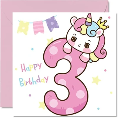 Abbildung von 3. Geburtstagskarte für Mädchen magische Einhorn Happy Karte 3 Jahre altes Geburtstagskarten sie 145 mm Grußkarte Tochter Nichte Enkelin Kinder