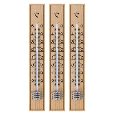 Abbildung von Lantelme 3er Set Zimmerthermometer analog aus Holz 17 cm großes Innen und Außenthermometer für Garten, Balkon, Küche Wohnzimmer, Temperaturbereich 30 bis +50C