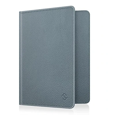 Abbildung von Fintie Reisepass Impfpass Schutzhülle Premium Kunstleder Reisepasshülle Travel Organizer mit RFID Blockier für Kreditkarten, Ausweis, Reisedokumente Damen Herren, Blaugrau