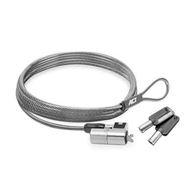 Abbildung von ACT Laptop Schloss Sicherheitskabel 2m, Keyed Cable, Wedge Slot Notebook Schloss, Schwenkbarer Schlosskopf, Laptopschloss Dell, Tragbares Anti Diebstahl Kabel AC9040