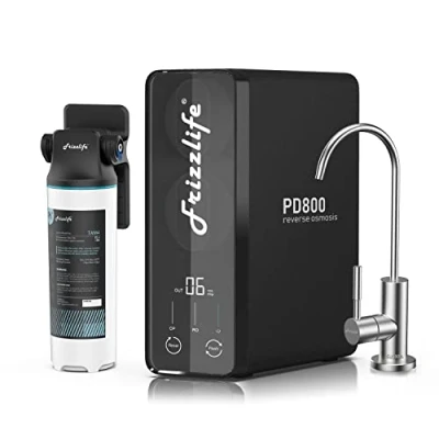 Abbildung von Frizzlife RO Umkehrosmose Wasserfiltersystem 800 GPD schneller Durchfluss unter dem Waschbecken Filter, reduziert TDS, alkalischer Mineral PH, 2:1 Drain Ratio, EU Tech Support, PD800 TAM4