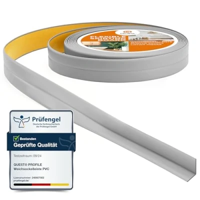 Abbildung von Quest Weichsockelleiste Selbstklebend 10 mm x Knickleiste, Abschlussleiste für Küche, Badezimmer PVC, Flexibel, Wasserdicht, Dekorativ 5 Meter, Grau