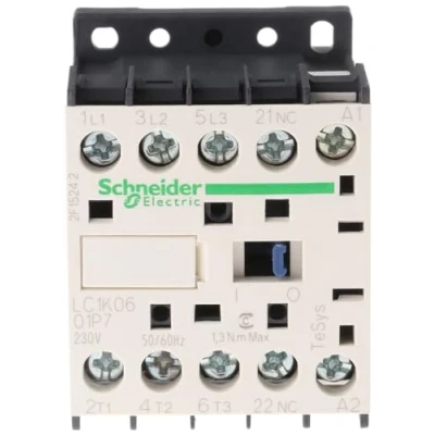 Abbildung von Schneider Electric Leistungsschütz LC1K 3p,+1Ö, 2.2 kW, 6 A, 400 V AC3, Spule 230 AC, LC1K0601P7