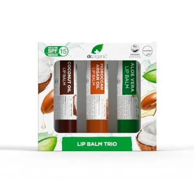 Abbildung von Dr Organic Lippenbalsam Geschenkset, LSF 15, Verschiedene Mehrfachpackung mit Aloe Vera, Arganöl, Kokosöl, Vegetarisch, Tierversuchsfrei, Paraben &amp; SLS frei, Bio, 5.7ml
