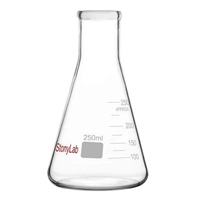 Abbildung von StonyLab 1er Pack 250ml Erlenmeyerkolben aus Glas, Schwere Wand und Schmalem Mund, Labor Kolben Erlenmeyer Flask mit Robustem Rand (250 ml, Passend für 7# Gummistopfen)