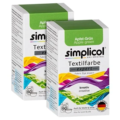 Abbildung von simplicol Textilfarbe expert Apfel Grün 1714, 2er Pack: Farbe für kreatives, einfaches Färben in der Waschmaschine oder manuell
