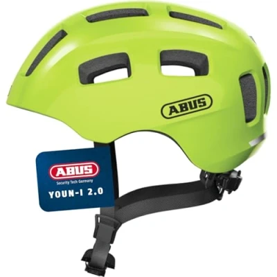 Abbildung von ABUS Fahrradhelm Youn I 2.0 mit Licht für Kinder, Jugendliche und junge Erwachsene Mädels Jungs Gelb, Größe M