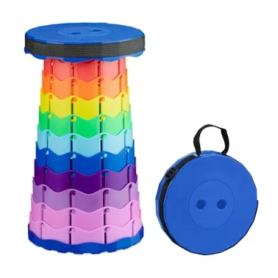 Abbildung von Relaxdays Tabouret télescopique Teleskophocker, faltbar, Tragegurt, Outdoor, höhenverstellbarer Campinghocker, HxBxT 44,5 x 25 cm, bunt, Kunststoff