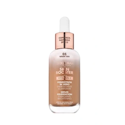Abbildung von Deborah Milano Skin Booster Foundation, Serum, LSF 15, N.5 Warm Tan, belebend und aufhellend, mit Vitamin C, natürlicher Effekt, glättet den Teint, 30 ml