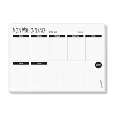 Abbildung von Wochen Kalender Mein Planer schlicht I DIN A5 Notiz Block Wochenplan Organizer zum Abreißen in schwarz weiß dv_347