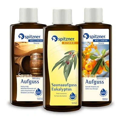 Abbildung von Spitzner Saunaaufguss Set in Geschenkbox Männerabend: Eukalyptus, Whiskey und Sanddorn (3x190ml)