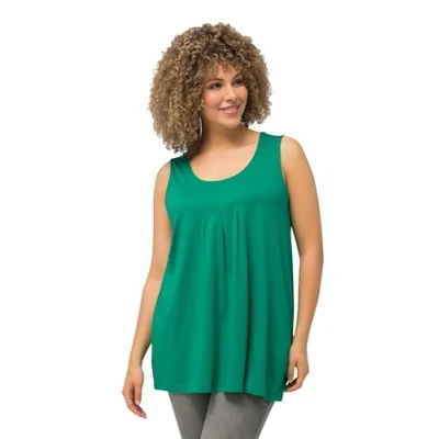 Abbildung von Ulla Popken Damen Top, Zierfalten, A Linie, Rundhals, ärmellos, Modal T Shirt, Smaragd, 46 48