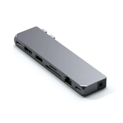 Abbildung von SATECHI USB C Hub Multiport Adapter Pro Max USB4, A Daten, Gigabit Ethernet, SD/Micro SD Port und Audio Jack Für M2/ M1 MacBook Pro/Air (Space Grau)