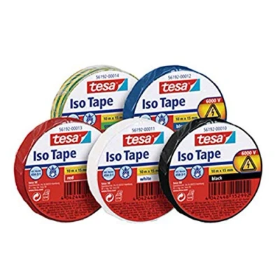 Abbildung von Tesa Isolierband 10m x 15mm Iso Tape (5er Pack / 5 Farben Blau, Rot, Schwarz, Grün/Gelb &amp; Weiß)
