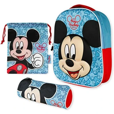 Abbildung von Kindergartenrucksack Jungen 3D, Turnbeutel Kinder und Stiftebox Mickey Mouse Rucksack für Mädchen Schulmaterial zurück zur Schule mit den Kindern