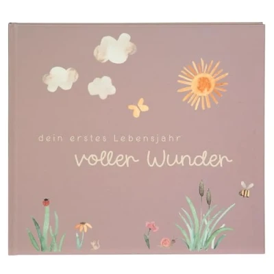Abbildung von goldbuch 50 511 Babytagebuch Voller Wunder Wiese Altrosa, Erinnerungsalbum mit 100 illustrierten Seiten, Einband Goldprägung und einer als Motiv, Babyalbum ca. 24,5 x 22,5 3,5 cm