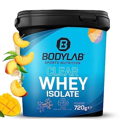 Abbildung von Bodylab24 Clear Whey Isolate 720g Mango Pfirsich Eistee, Eiweiß Shake aus 95% hochwertigem Molkenprotein Isolat, erfrischend fruchtiger Drink, Protein Pulver kann den Muskelaufbau unterstützen