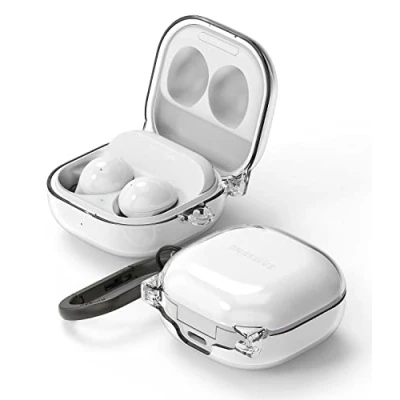 Abbildung von Ringke Hinge Hülle Kompatibel mit Galaxy Buds FE, 2 Pro, 2, Live Kopfhörer Zubehör Hart PC Case Schutzhülle Karabiner Transparent