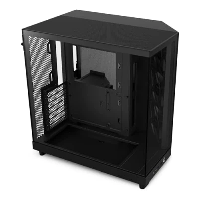 Abbildung von NZXT H6 Flow CC H61FB 01 Kompaktes Mid Tower Gehäuse mit zwei Kammern Glaspaneele Panoramablick Hochleistungs Airflow Panels Inklusive 3 x 120 mm Lüfter Schwarz