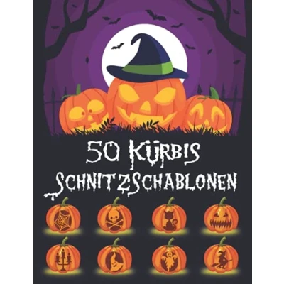 Abbildung von 50 Kürbis Schnitzschablonen: Lustige und Gruselige Halloween Schnitzvorlagen, Schablonen Dekoration Gesichter, Fledermäuse, Hexen Mehr!