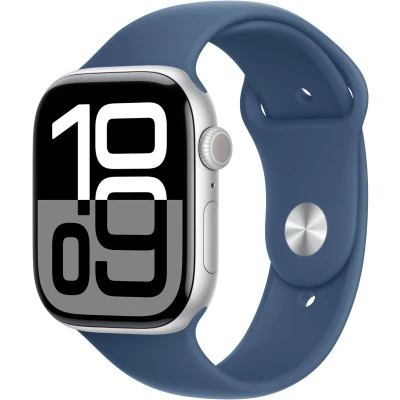 Abbildung von Apple Watch Series 10 4G 46mm Silber (Blaues Gummi Armband M/L)
