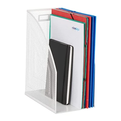 Abbildung von Relaxdays Stehsammler Metall, DIN A4, stabiler Stehordner, Mesh Design, für Büro &amp; Home Office, HBT: 32x16x24,5 cm, weiß