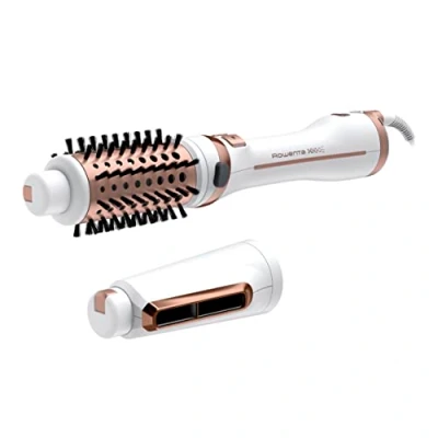 Abbildung von Rowenta Brush Activ Ultimate Care rotierende Warmluftbürste 2 in 1 StylingKeramikbeschichtungIonen Booster Technologie, Stylingdüse, innovative FlipFunktion, Weiß/Rosegold
