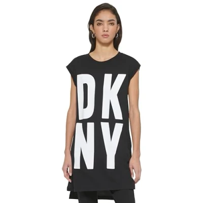 Abbildung von DKNY Exploded LOGO Tunic Jerseykleid, Damen, Größe: Large, Black/white