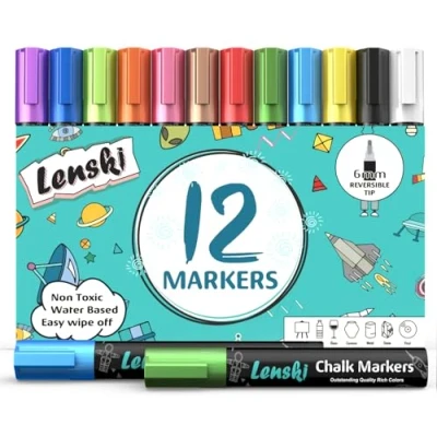 Abbildung von Lenski 12 Kreidestifte für Tafel Abwaschbar, Fenster, Weihnachtsgeschenke Kinder, Kreidestift Kreidemarker Fenster mit Whiteboard Marker Fensterkreide Stifte Glasmalstifte