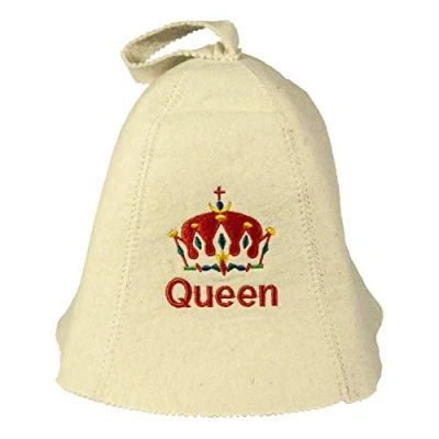Abbildung von Saunahut mit Stickerei QUEEN aus Filz (Filzkappe, Saunamütze)