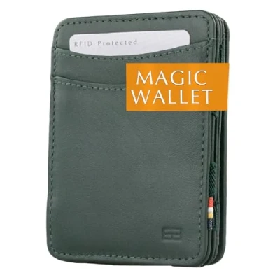 Abbildung von Hunterson Minimalist Slim Magic Coin Geldbörse Echtleder RFID Blocking, Einheitsgröße, Green