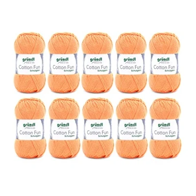 Abbildung von Gründl Cotton Fun Strickgarn/ Häkelgarn (weiches Garn aus 100% Baumwolle , OEKO TEX zertifiziert, 50 g/115 m, Nadelstärke: 3 4, 10 Knäuel á g), Apricot, 27.00 x 11.00 07.00 cm