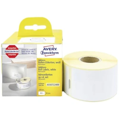 Abbildung von AVERY Zweckform ASS0722400 Dymo LabelWriter Adressetiketten kompatibel zu S0722400 (36x89mm, 1 Rolle260 Adressaufkleber, selbstklebend, für LW Etikettendrucker/Beschriftungsgerät/Etikettenband)