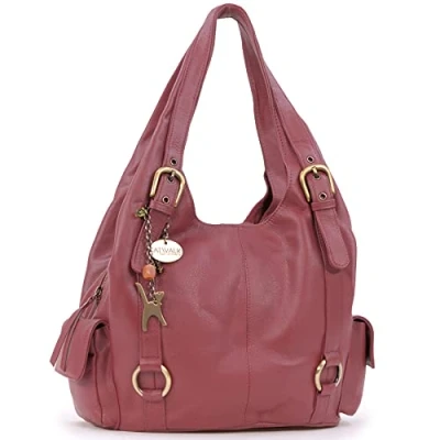 Abbildung von Catwalk Collection Handbags Damen Leder Schultertasche Handtasche Groß Hobo Bag mit Viele Fächer ALEX Rot