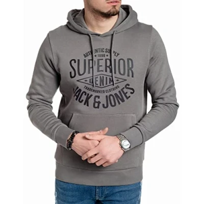 Abbildung von JACK &amp; JONES Herren Hoodie Pullover mit Kapuze Sweatshirt Kapuzenpullover für Männer aus Baumwolle Logo/Auswahl an Designs und Farben (Dark Slate SUP Corvin/605 XXL)