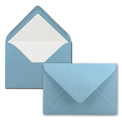 Abbildung von 50 Briefumschläge Stahlblau (Blau) DIN C6 gefüttert mit weißem Seidenpapier 100 g/m² 11,4 x 16,2 cm Nassklebung NEUSER PAPIER