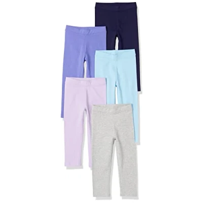 Abbildung von Amazon Essentials Mädchen Leggings, 5er Pack, Aquablau/Grau/Lila/Marineblau/Purpur, 6 7 Jahre
